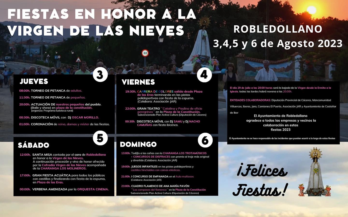 Fiestas en honor a la Virgen de las Nieves 2023 Robledollano